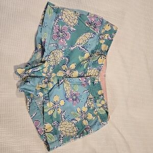 Lilly Pulitzer Blue Floral Turtle High Waist Shorts